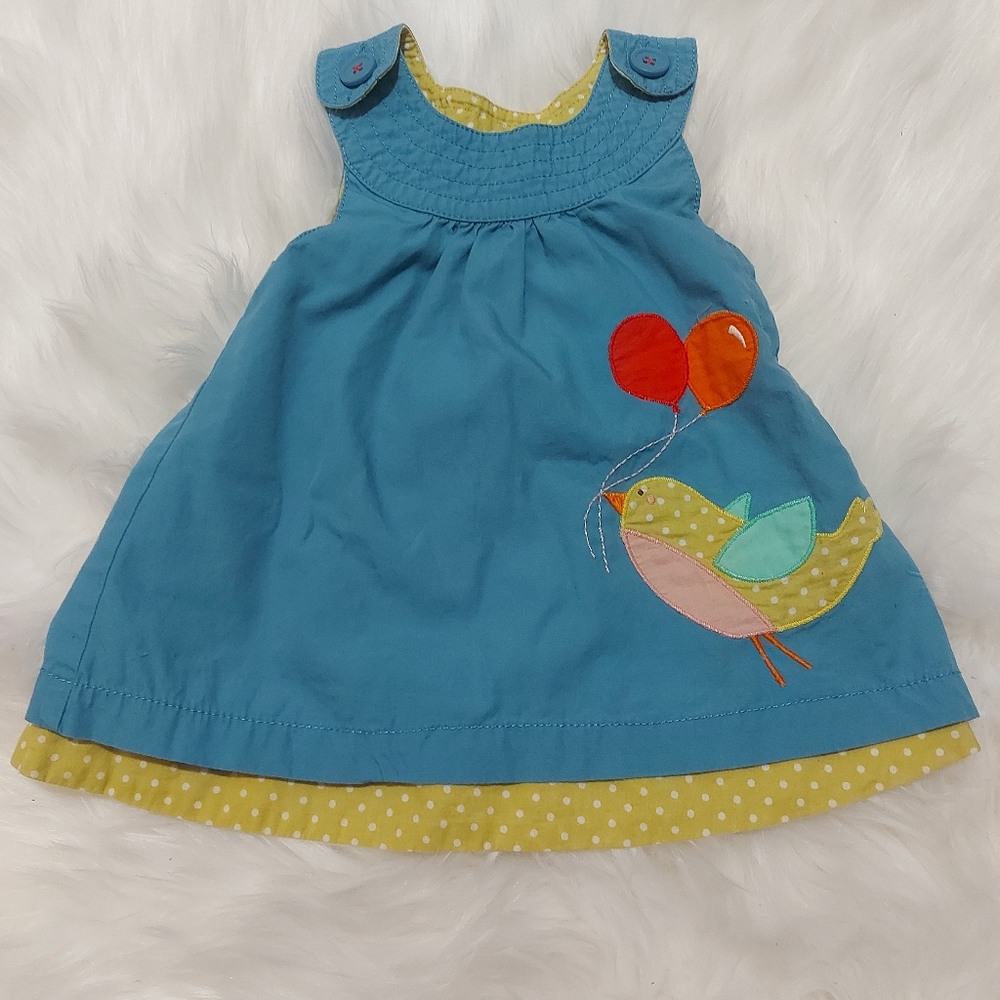 Baby Boden 0-3 Months Blue and Mustard Yellow Dress with Bloomers.
